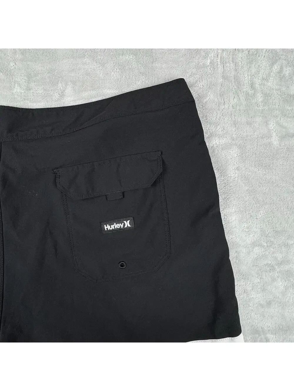 Hurley Phantom Black Board Shorts White Stripe Surf Swim Size 38 Unlined Coastal